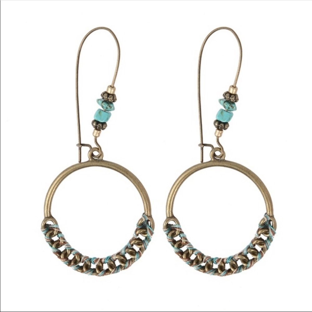 Bohemian bronze wire wrap beaded dangle earring